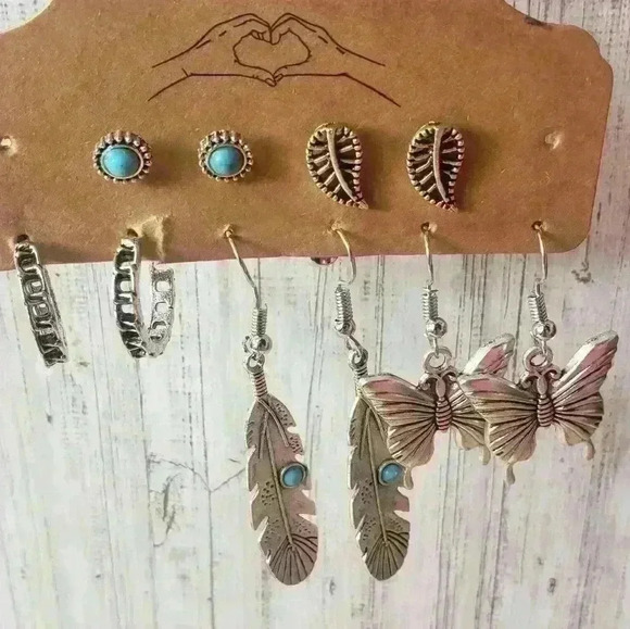 NWT Bohemian Vintage Earrings Silver Alloy Turquoise Bohemian Hippy Western - Picture 11 of 13